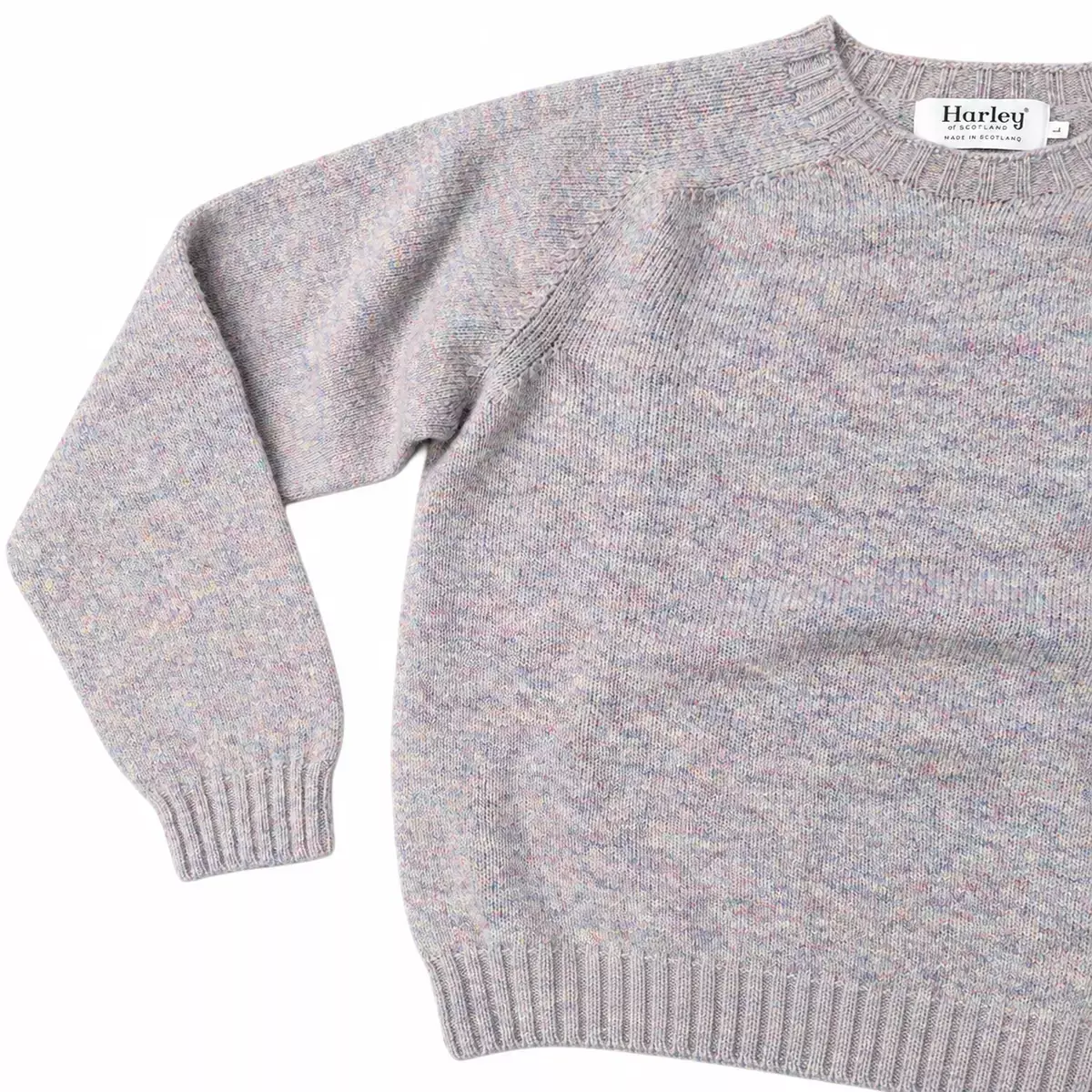 Harley of Scotland Brushed Wool Pullover Herren Hellgrau bunt meliert